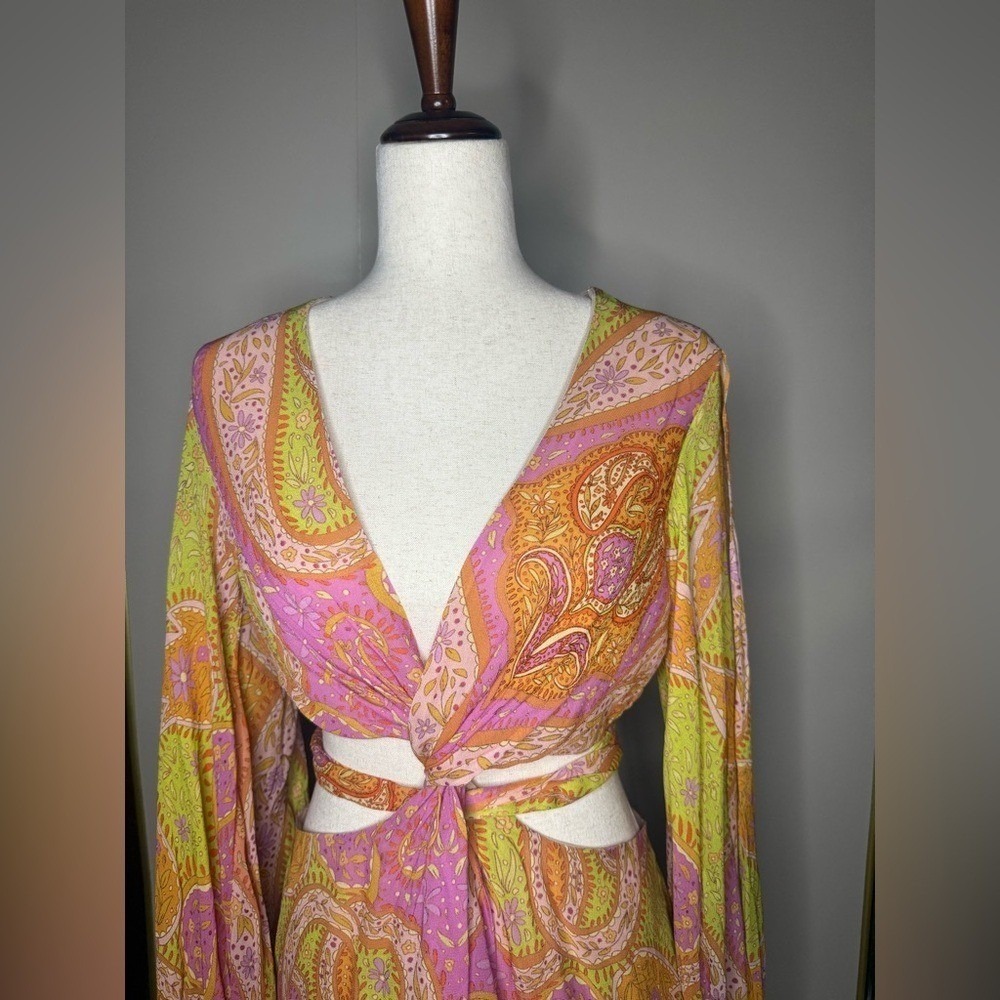 Zara Paisley Cutout Mini Dress NWT‎ Boho Festival Y2K Balloon Sleeve S - Picture 3 of 10